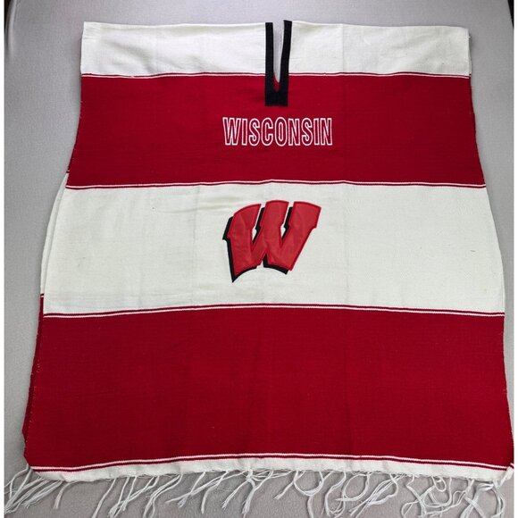 Vintage University of Wisconsin Badgers Poncho Blanket Top Red White Stripes - Picture 1 of 7